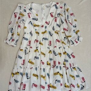 She + Sky White Dress with Colorful Print Nashville Cowgirl flowy fun Size M